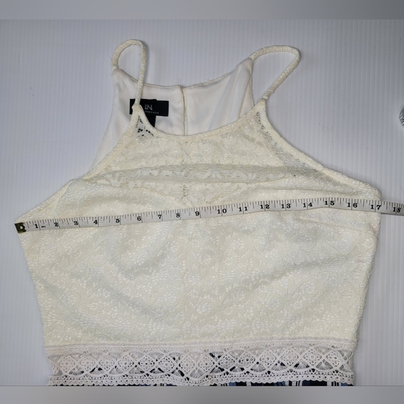 NWT I.N. Blue White Stripe Sleeveless Lace Bodice Wide Leg Jumpsuit, Sz 11 - Picture 10 of 15